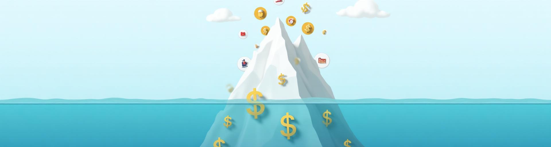 Iceberg visualization showing visible SaaS costs above water and hidden costs below the surface